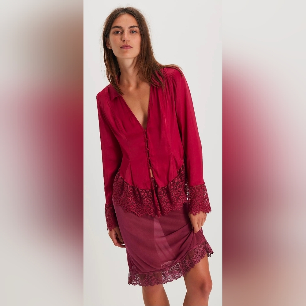 Free People Ester Silky Lace Top - Picture 2 of 4